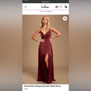Lulus Constantine Burgundy Satin Maxi Dress, size M with tags